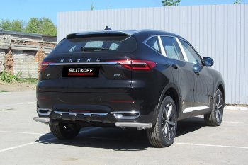 4 649 р. Защита заднего бампера (Ø57 мм уголки, окрашенная) Slitkoff  Haval F7 - F7x (цвет: серебро)  с доставкой в г. Королёв. Увеличить фотографию 1