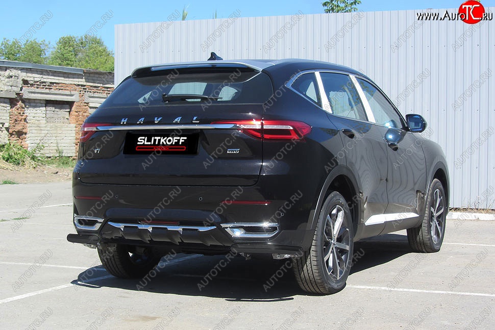 4 999 р. Защита заднего бампера (Ø57 мм уголки, окрашенная) Slitkoff  Haval F7 - F7x (цвет: черный)  с доставкой в г. Королёв