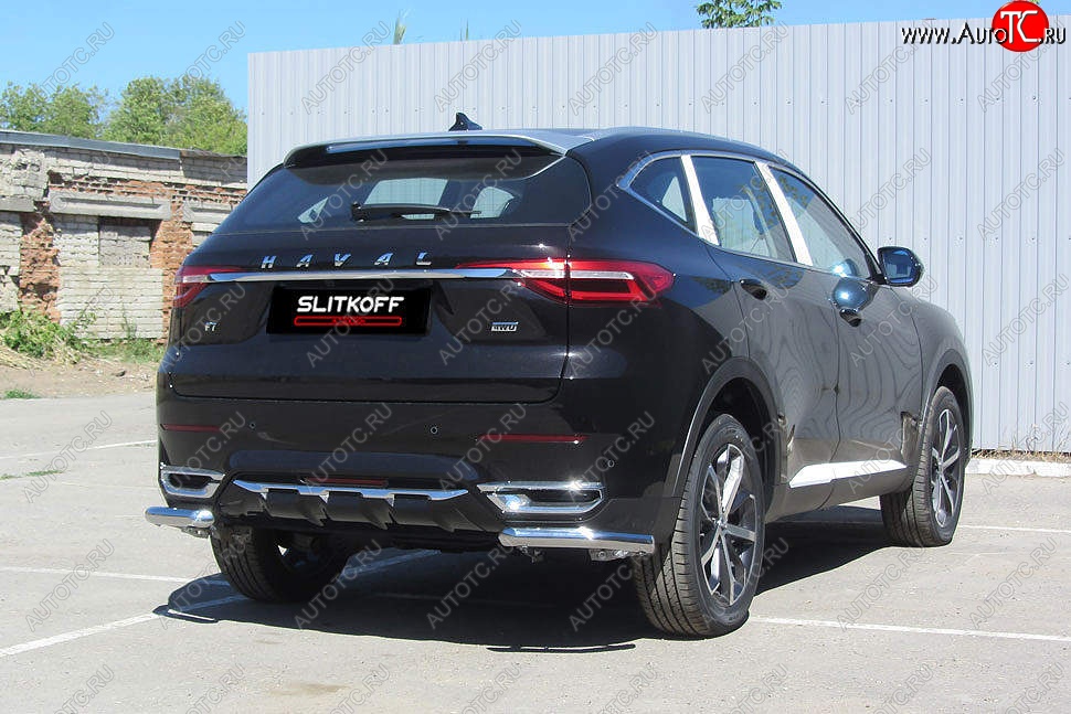 6 649 р. Защита заднего бампера (Ø57 мм уголки, нержавейка) Slitkoff  Haval F7 - F7x  с доставкой в г. Королёв