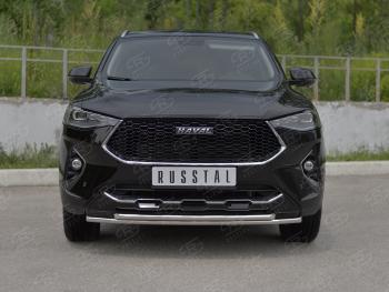 Защита переднего бампера (Ø42 мм, нержавейка, 4WD) SLITKOFF Haval F7x  дорестайлинг (2019-2022)  (полированная нержавейка)