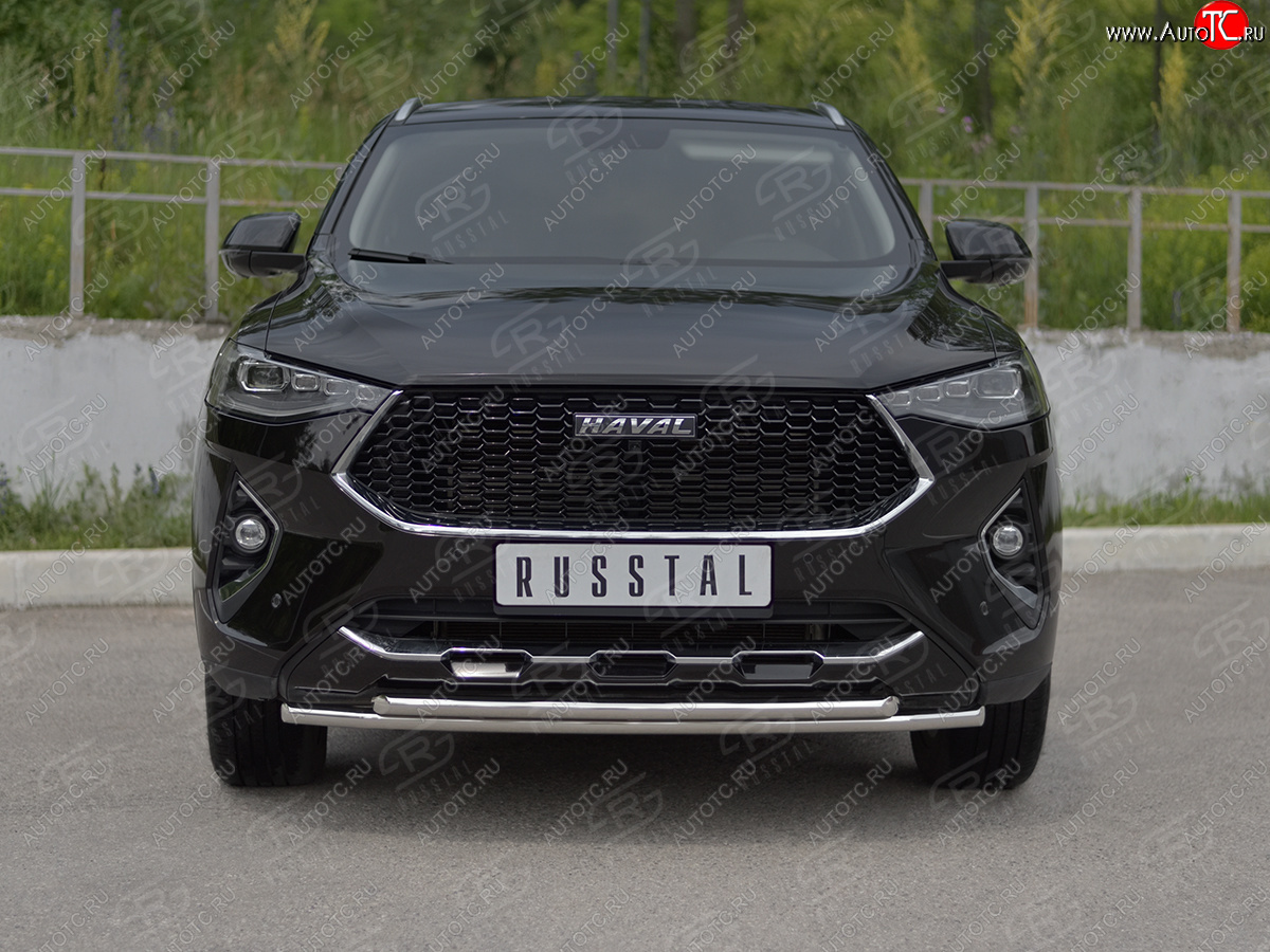 15 499 р. Защита переднего бампера (Ø42 мм, нержавейка, 4WD) SLITKOFF Haval F7x  дорестайлинг (2019-2022) (полированная нержавейка)  с доставкой в г. Королёв