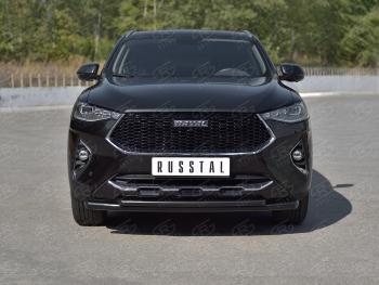 13 699 р. Защита переднего бампера SLITKOFF (Ø63 и 42 мм, окрашенная) Haval F7x  дорестайлинг (2019-2022) (черный)  с доставкой в г. Королёв. Увеличить фотографию 2