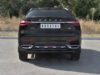 10 749 р. Защита заднего бампера (2 трубы Ø63 и 42 мм,окрашенные) Haval F7x  дорестайлинг (2019-2022) (цвет черный муар)  с доставкой в г. Королёв. Увеличить фотографию 2