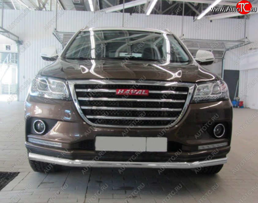 7 999 р. Защита переднего бампера Slitkoff (Ø 57 мм). Haval H2 (2014-2021) (Сталь с полимерным покрытием. Цвет: серебристый)  с доставкой в г. Королёв