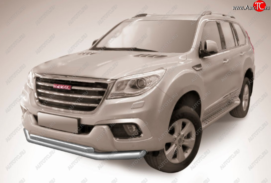 9 999 р. Защита переднего бампера Slitkoff (Ø 76+Ø 57, двойная).  Haval H9 (2017-2019) 1-ый рестайлинг (Сталь с полимерным покрытием. Цвет: серебристый)  с доставкой в г. Королёв