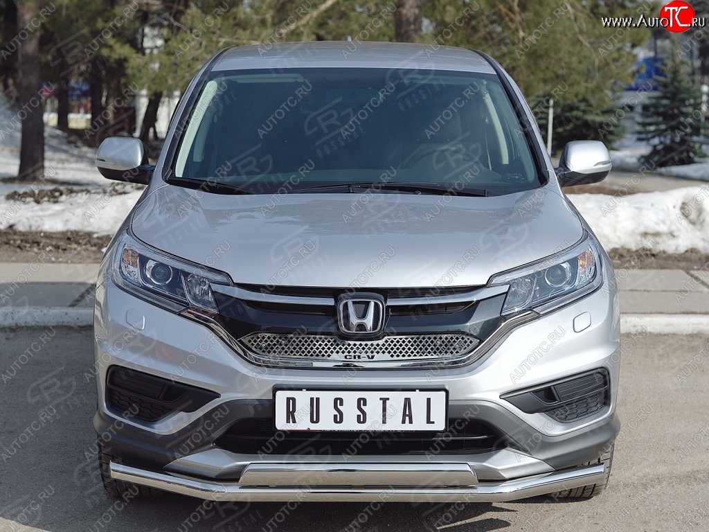 2 899 р. Защитная решётка радиатора (рестайлинг) Russtal (нержавейка) Honda CR-V RM1,RM3,RM4 дорестайлинг (2012-2015) (Неокрашенная)  с доставкой в г. Королёв