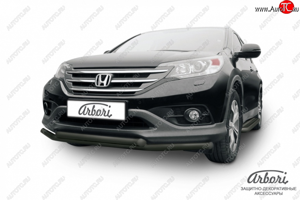 9 989 р. Защита переднего бампера Arbori (черная, 2 трубы d57 и 57 mm) Honda CR-V RM1,RM3,RM4 дорестайлинг (2012-2015)  с доставкой в г. Королёв