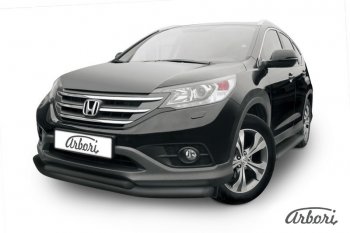 Защита переднего бампера Arbori (черная, 2 трубы d76 и 57 mm) Honda CR-V RM1,RM3,RM4 дорестайлинг (2012-2015)