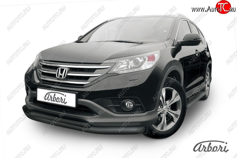 8 459 р. Защита переднего бампера Arbori (черная, 2 трубы d76 и 57 mm) Honda CR-V RM1,RM3,RM4 дорестайлинг (2012-2015)  с доставкой в г. Королёв