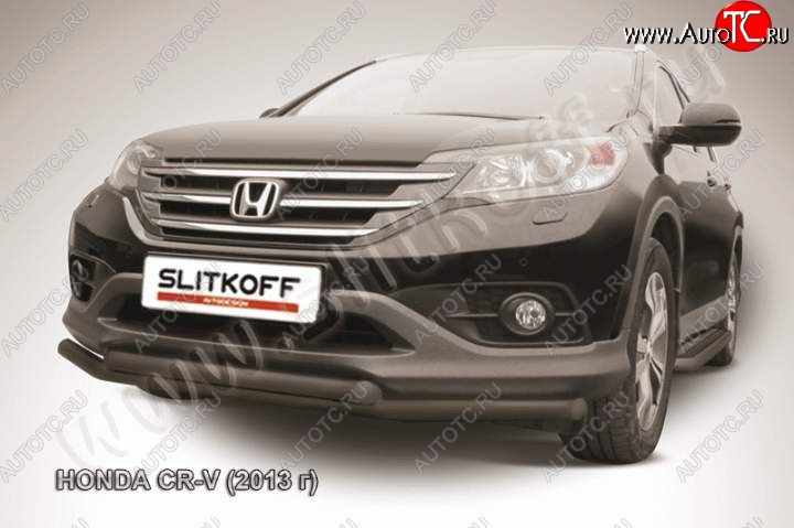 11 299 р. Защита переднего бампера из труб d57 Slitkoff (двойная) Honda CR-V RM1,RM3,RM4 дорестайлинг (2012-2015) (Цвет: серебристый)  с доставкой в г. Королёв