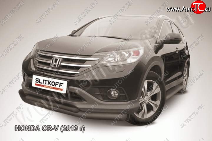 12 599 р. Защита переднего бампера из труб d76+d57 Slitkoff (двойная) Honda CR-V RM1,RM3,RM4 дорестайлинг (2012-2015) (Цвет: серебристый)  с доставкой в г. Королёв