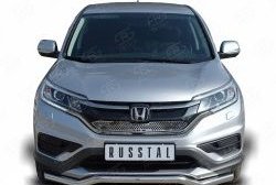 Защита переднего бампера (Ø63 мм волна, нержавейка, 2.0) SLITKOFF Honda CR-V RM1,RM3,RM4 дорестайлинг (2012-2015)