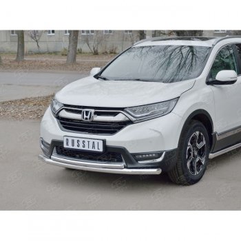 Защита переднего бампера (2 трубыØ63 и 42 мм, нержавейка) SLITKOFF Honda (Хонда) CR-V (СР-В)  RW,RT (2016-2020) RW,RT дорестайлинг