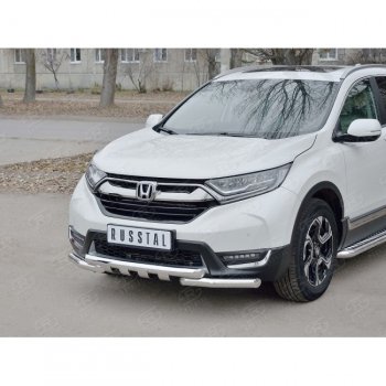 Защита переднего бампера (2 трубы Ø63 мм с зубами, нержавейка) SLITKOFF Honda (Хонда) CR-V (СР-В)  RW,RT (2016-2020) RW,RT дорестайлинг