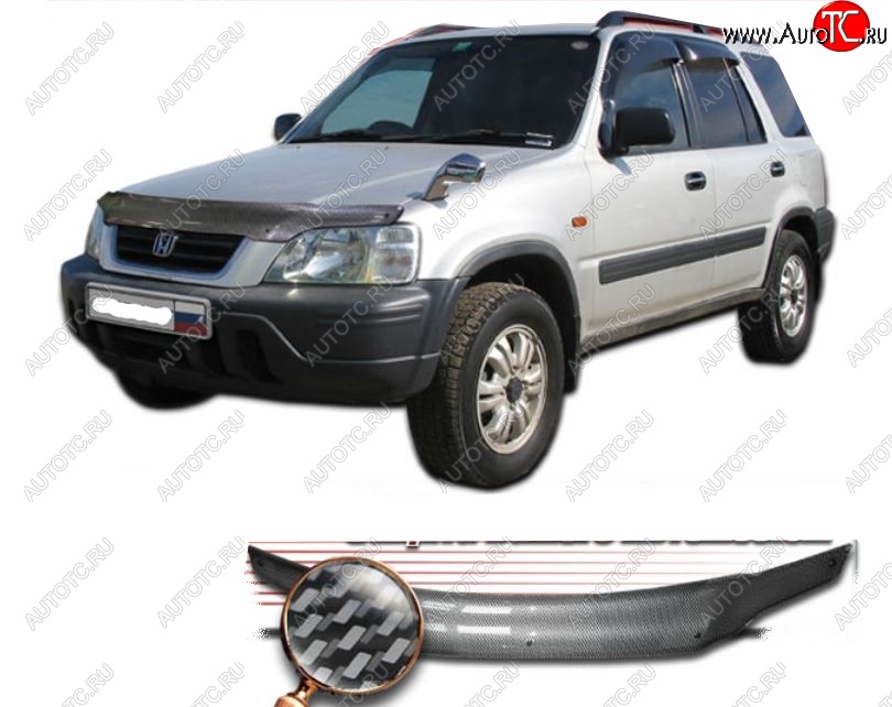 2 449 р. Дефлектор капота CA-Plastiс  Honda CR-V  RD1,RD2,RD3 (1995-2001)  дорестайлинг, рестайлинг (Шелкография карбон-серебро)  с доставкой в г. Королёв