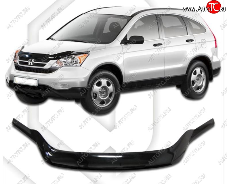 2 199 р. Дефлектор капота CA-Plastiс exclusive Honda CR-V RE1,RE2,RE3,RE4,RE5,RE7 рестайлинг (2009-2012) (Classic черный, Без надписи)  с доставкой в г. Королёв