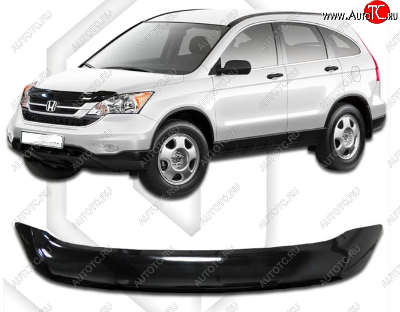 1 999 р. Дефлектор капота CA-Plastic  Honda CR-V  RE1,RE2,RE3,RE4,RE5,RE7 (2009-2012) рестайлинг (Classic черный, Без надписи)  с доставкой в г. Королёв