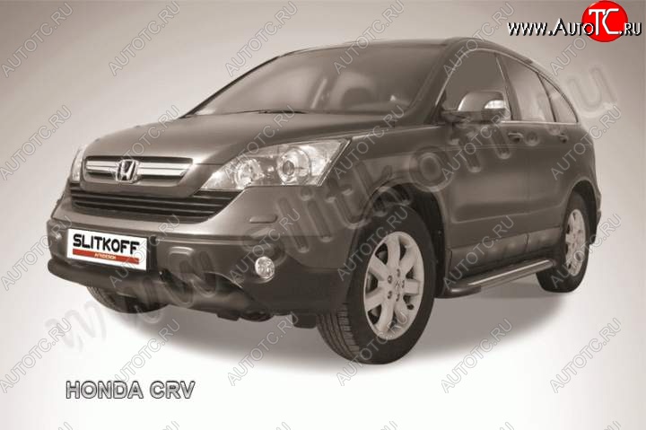 10 499 р. Защита переднего бампера из трубы d76 Slitkoff (дуга) Honda CR-V RE1,RE2,RE3,RE4,RE5,RE7 рестайлинг (2009-2012) (Цвет: серебристый)  с доставкой в г. Королёв