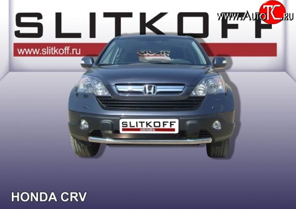 11 749 р. Одинарная защита переднего бампера из трубы диаметром 57 мм Slitkoff  Honda CR-V  RE1,RE2,RE3,RE4,RE5,RE7 (2009-2012) рестайлинг (Нержавейка, Полированная)  с доставкой в г. Королёв