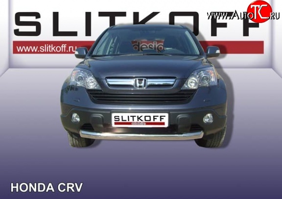 14 999 р. Одинарная защита переднего бампера диаметром 76 мм Slitkoff Honda CR-V RE1,RE2,RE3,RE4,RE5,RE7 рестайлинг (2009-2012) (Нержавейка, Полированная)  с доставкой в г. Королёв