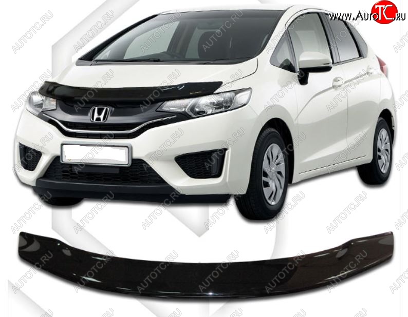 1 979 р. Дефлектор капота CA-Plastiс  Honda Fit ( GP,GK,  3,  3 GP,GK) (2013-2020)  дорестайлинг, GP,GK 1-ый рестайлинг, 2-ой рестайлинг (Classic черный, Без надписи)  с доставкой в г. Королёв