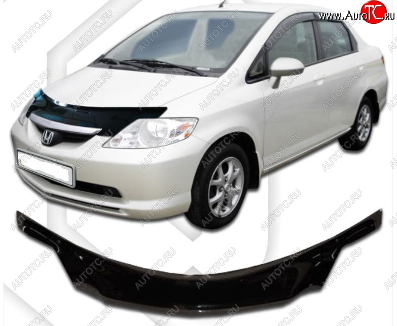 2 199 р. Дефлектор капота (D-6;7;8;9) CA-Plastiс exclusive Honda Fit Aria GD дорестайлинг седан (2002-2005) (Classic черный, Без надписи)  с доставкой в г. Королёв