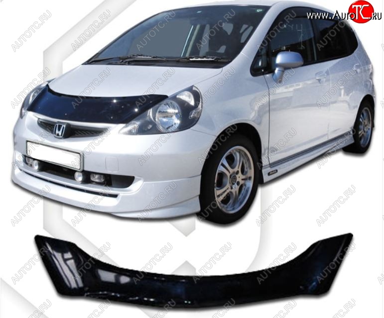 2 099 р. Дефлектор капота GD1-GD4 CA-Plastic  Honda Fit  1 (2001-2007) GD дорестайлинг, GD 1-ый рестайлинг, GD 2-ой рестайлинг (Classic черный, Без надписи)  с доставкой в г. Королёв