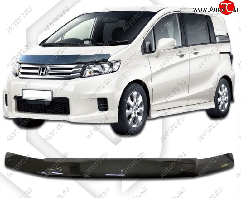 1 899 р. Дефлектор капота CA-Plastiс  Honda Freed Spike  1 (2010-2011)  дорестайлинг минивэн (Classic черный, Без надписи)  с доставкой в г. Королёв