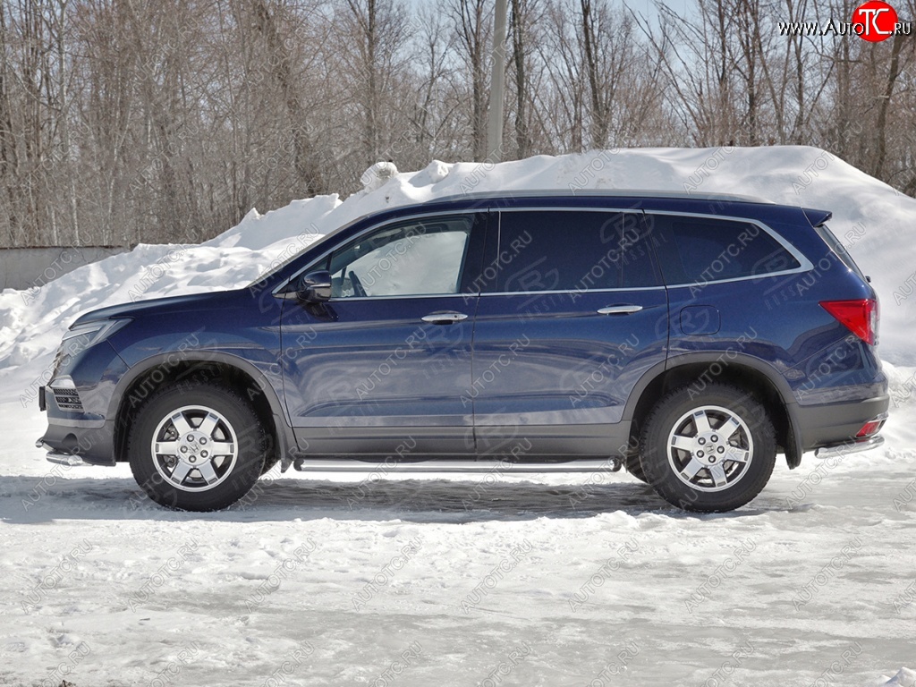 21 349 р. Пороги труба d76 с накладкой SLITKOFF (вариант №1)  Honda Pilot  YF6 (2016-2019) дорестайлинг  с доставкой в г. Королёв