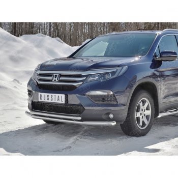 23 999 р. Защита переднего бампера (2 трубы Ø63 и 42 мм, нержавейка) SLITKOFF Honda Pilot YF6 дорестайлинг (2016-2019)  с доставкой в г. Королёв. Увеличить фотографию 3