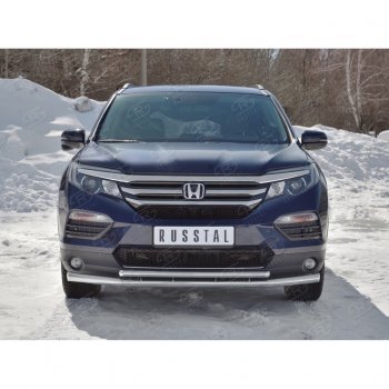 23 999 р. Защита переднего бампера (2 трубы Ø63 и 42 мм, нержавейка) SLITKOFF Honda Pilot YF6 дорестайлинг (2016-2019)  с доставкой в г. Королёв. Увеличить фотографию 4