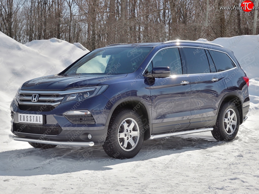 21 649 р. Защита переднего бампера (Ø63 мм, нержавейка) SLITKOFF  Honda Pilot  YF6 (2016-2019) дорестайлинг  с доставкой в г. Королёв