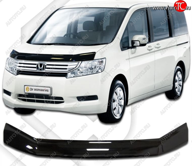 2 189 р. Дефлектор капота RK CA-Plastic  Honda StepWagon  RK (2009-2012) минивэн дорестайлинг (Classic черный, Без надписи)  с доставкой в г. Королёв