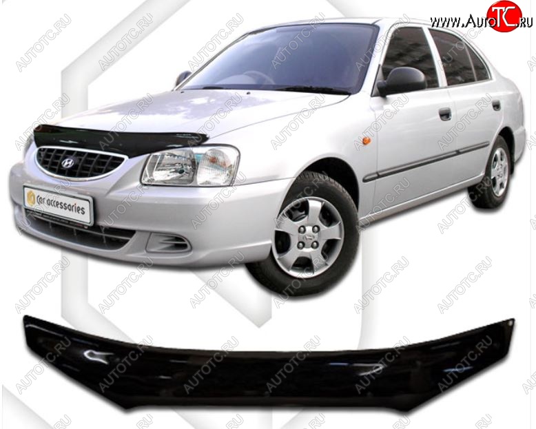 2 059 р. Дефлектор капота CA-Plastic Hyundai Accent седан ТагАЗ (2001-2012) (Classic черный, Без надписи)  с доставкой в г. Королёв