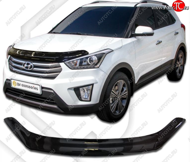 2 099 р. Дефлектор капота CA-Plastiс  Hyundai Creta  GS (2015-2021) дорестайлинг, рестайлинг (Classic черный, Без надписи)  с доставкой в г. Королёв