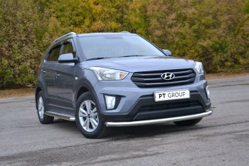 20 999 р. Защита переднего бампера одинарная из трубы d63 мм Petroil Tuning Hyundai Creta GS дорестайлинг (2015-2019) (Нержавеющая полированная сталь)  с доставкой в г. Королёв. Увеличить фотографию 2