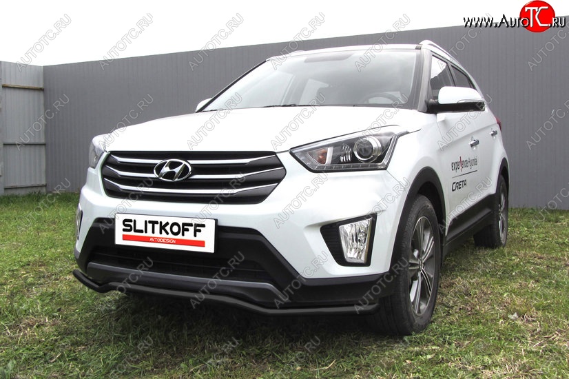 8 949 р. Защита переднего бампера Slitkoff (волна, d42, черная) Hyundai Creta GS дорестайлинг (2015-2019) (Цвет: серебристый)  с доставкой в г. Королёв