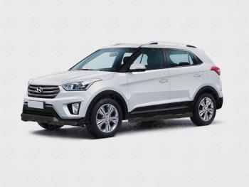 17 649 р. Защита переднего бампера (Ø57 дуга-d57 уголки+клыки) SLITKOFF Hyundai Creta GS дорестайлинг (2015-2019) (нержавейка с полимерным покрытием, черный)  с доставкой в г. Королёв. Увеличить фотографию 1