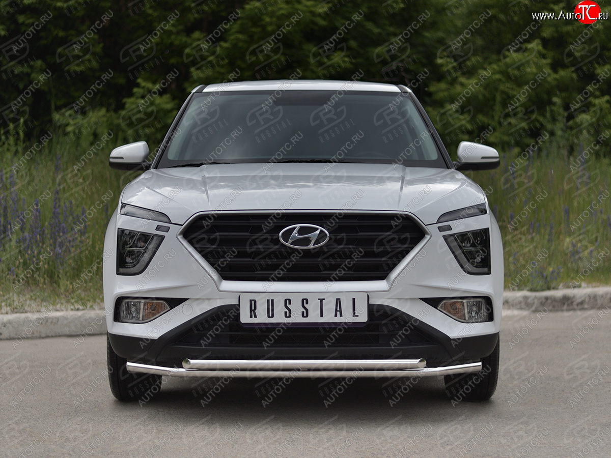 16 749 р. Защита переднего бампера (2 трубы Ø42 мм, нержавейка) SLITKOFF Hyundai Creta SU (2020-2022)  с доставкой в г. Королёв