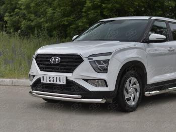 17 999 р. Защита переднего бампера (2 трубы Ø63 и 42 мм, нержавейка) SLITKOFF Hyundai Creta SU (2020-2022)  с доставкой в г. Королёв. Увеличить фотографию 2