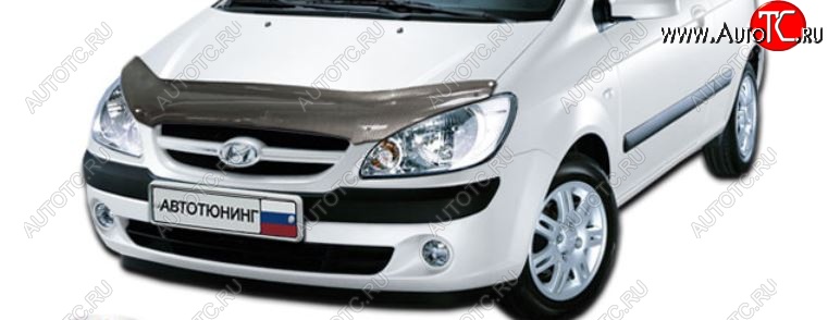 2 369 р. Дефлектор капота CA-Plastiс  Hyundai Getz  TB (2005-2010) хэтчбэк 5 дв. рестайлинг (Шелкография карбон-серебро)  с доставкой в г. Королёв