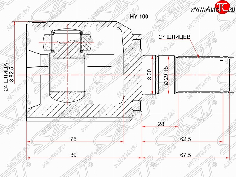 3 599 р. Шрус (внутренний) SAT (24*27*30 мм)  Hyundai IX35  LM (2009-2018), Hyundai Tucson  LM (2010-2017), KIA Sportage  3 SL (2010-2016)  с доставкой в г. Королёв