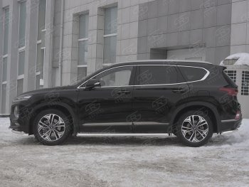 23 949 р. Пороги из трубы d63 SLITKOFF Hyundai Santa Fe TM дорестайлинг (2018-2021) (Вариант 1 (со скосами на торцах))  с доставкой в г. Королёв. Увеличить фотографию 2