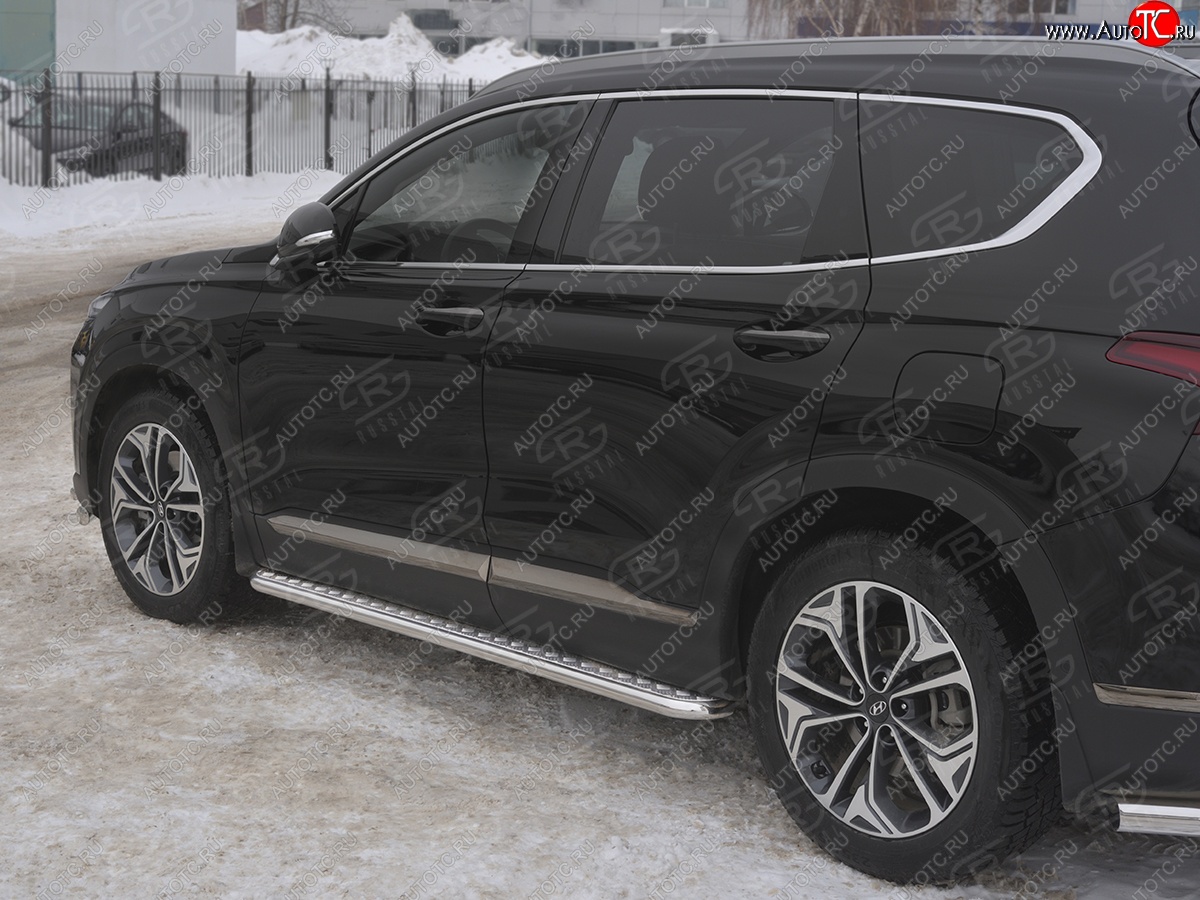 26 999 р. Пороги из трубы d42 с листом SLITKOFF Hyundai Santa Fe TM дорестайлинг (2018-2021) (Лист алюм, проф. нерж)  с доставкой в г. Королёв