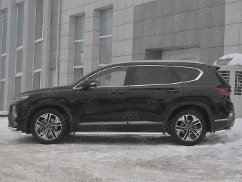 26 999 р. Пороги из трубы d42 с листом SLITKOFF Hyundai Santa Fe TM дорестайлинг (2018-2021) (Лист алюм, проф. нерж)  с доставкой в г. Королёв. Увеличить фотографию 2