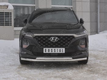 Защита переднего бампера (2 трубы Ø63 и 42 мм, нержавейка) SLITKOFF Hyundai (Хюндаи) Santa Fe (Санта)  TM (2018-2021) TM дорестайлинг