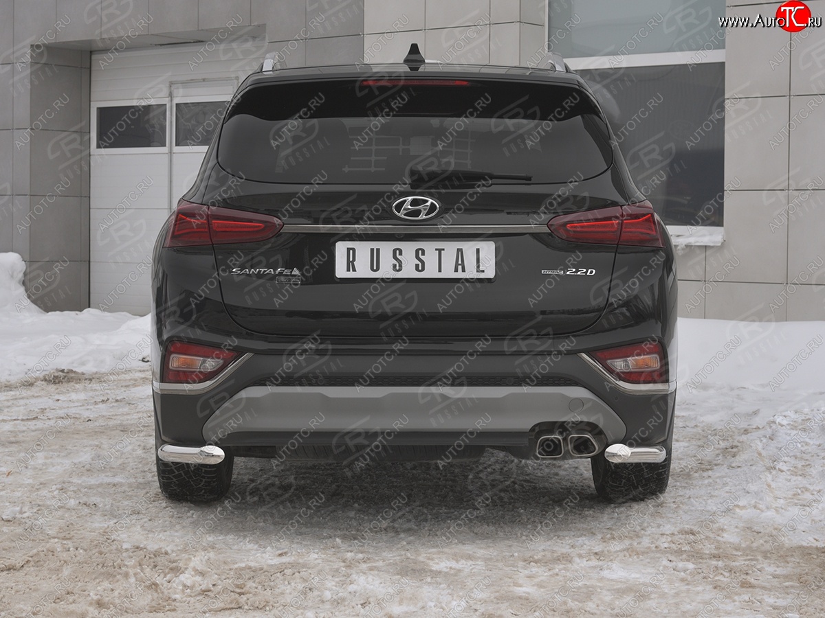 15 999 р. Защита заднего бампера (Ø63 мм уголки, нержавейка) SLITKOFF Hyundai Santa Fe TM дорестайлинг (2018-2021)  с доставкой в г. Королёв