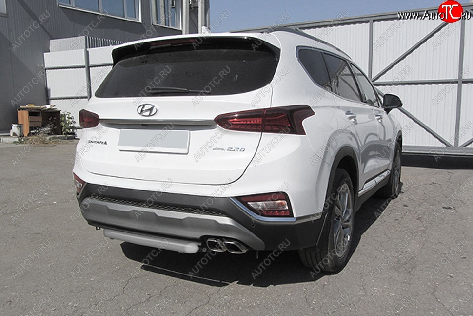 8 299 р. Защита заднего бампера Slitkoff (d57 мм) Hyundai Santa Fe TM дорестайлинг (2018-2021) (Сталь с полимерным покрытием. Цвет: серебристый)  с доставкой в г. Королёв