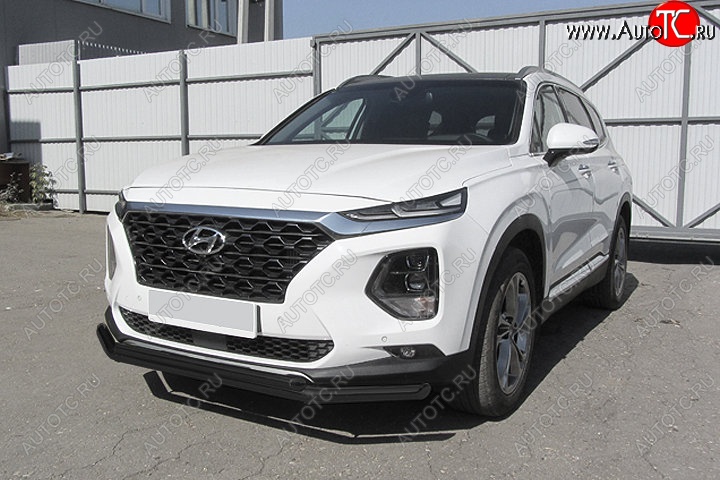 10 299 р. Защита переднего бампера Slitkoff (двойная, d57/42 мм) Hyundai Santa Fe TM дорестайлинг (2018-2021) (Сталь с полимерным покрытием. Цвет: чёрный)  с доставкой в г. Королёв