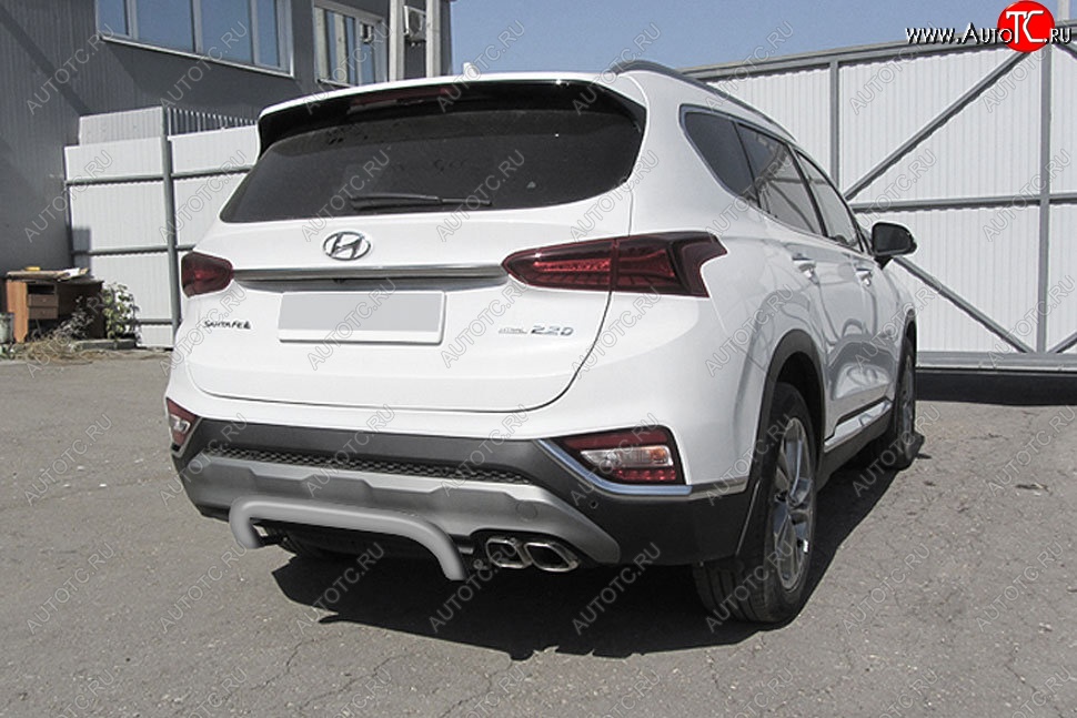 8 899 р. Защита заднего бампера Slitkoff (скоба, d57 мм) Hyundai Santa Fe TM дорестайлинг (2018-2021) (Сталь с полимерным покрытием. Цвет: серебристый)  с доставкой в г. Королёв